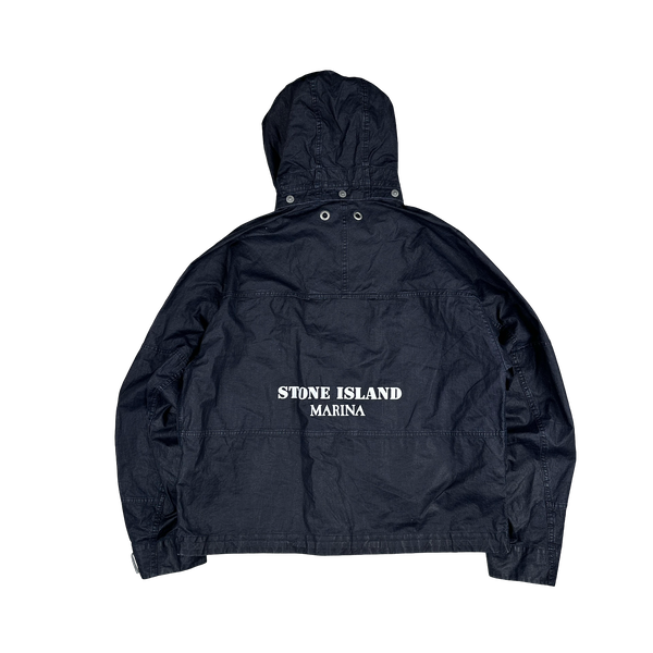 Stone Island 2024 Navy Raw Plated Linen Marina Spellout Zipped Jacket - XL