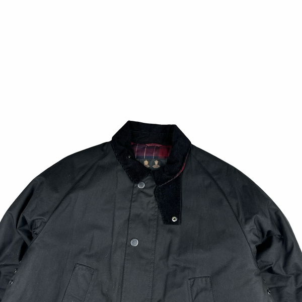 Barbour Black Cotton Wax Quilted Leather Jacket - Large