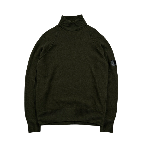 CP Company Forest Green Thick Wool Roll Neck Knit - Medium