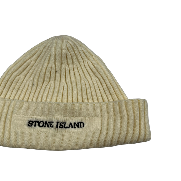 Stone Island 2005 Cream Wool Spellout Beanie