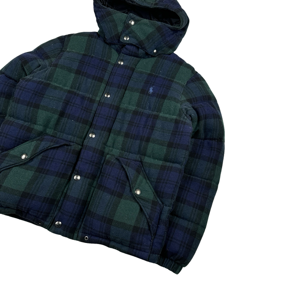 Ralph Lauren Green Nova Check Down Filled Hooded Puffer Jacket - Small
