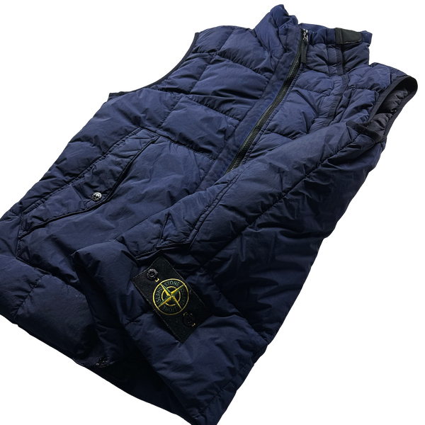 Stone Island 2018 Navy Garment Dyed Crinkle Reps Down Filled Gilet Jacket - Large