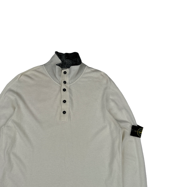 Stone Island 2008 White Cotton Buttoned High Neck Pullover - XXL
