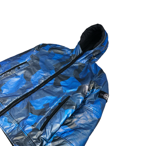 Stone Island 2012 Blue Fleece Lined 30th Anni Camo Reflective Jacket - XXL