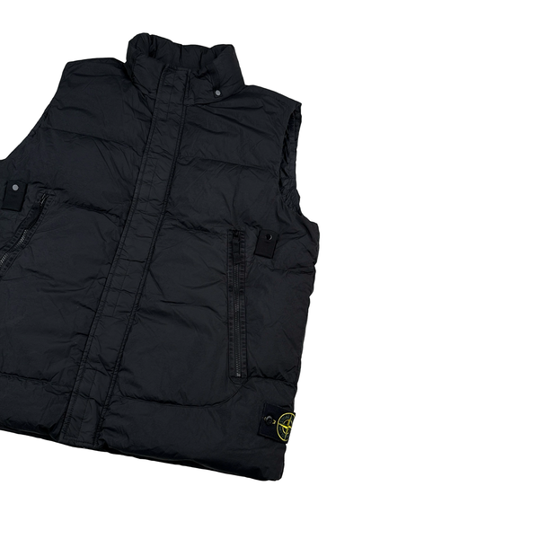 Stone Island 2021 Black Garment Dyed Crinkle Reps Down Filled Gilet - XL
