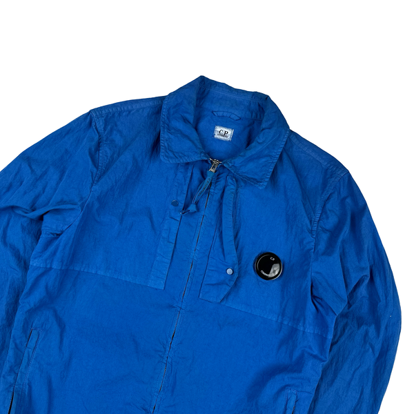 CP Company Blue Zipped Cotton Chest Lens View Overshirt - Medium