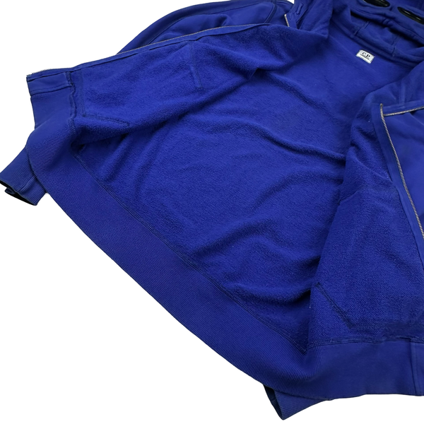 CP Company Blue Cotton Goggle Hoodie - Large