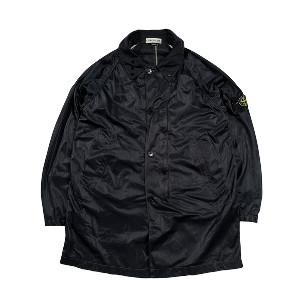 Stone Island 2003 Navy Paul Harvey Era Lightweight Mesh Collared Long Jacket - Medium