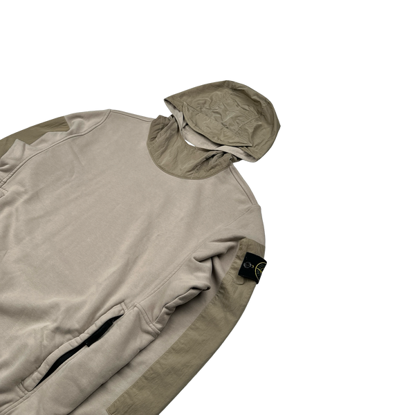 Stone Island 2023 Beige Cotton Nylon Panel Hood Jumper - Small