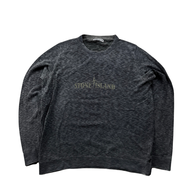 Stone Island 2008 Blue Cotton Marl Spellout Crewneck - Large