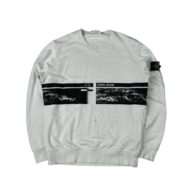 Stone Island 2020 White Crewneck Graphic Sweatshirt - Large