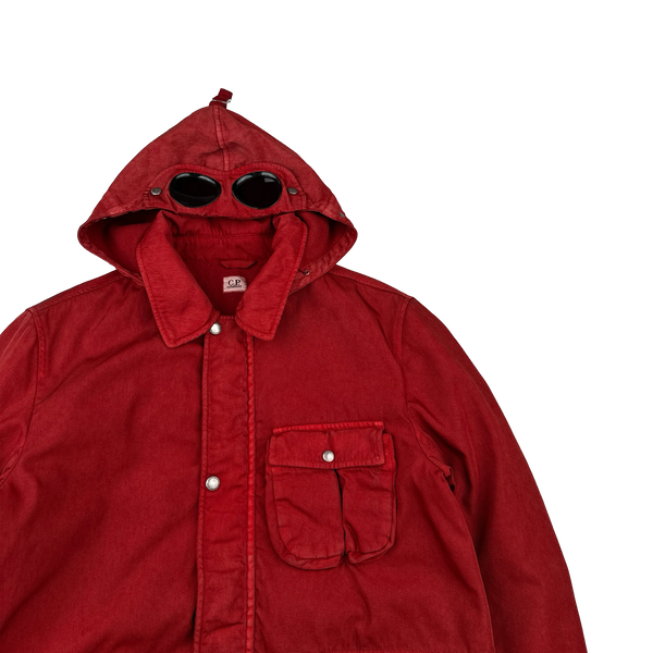 CP Company Red Frosted Nylon Quilted Goggle Jacket - XL