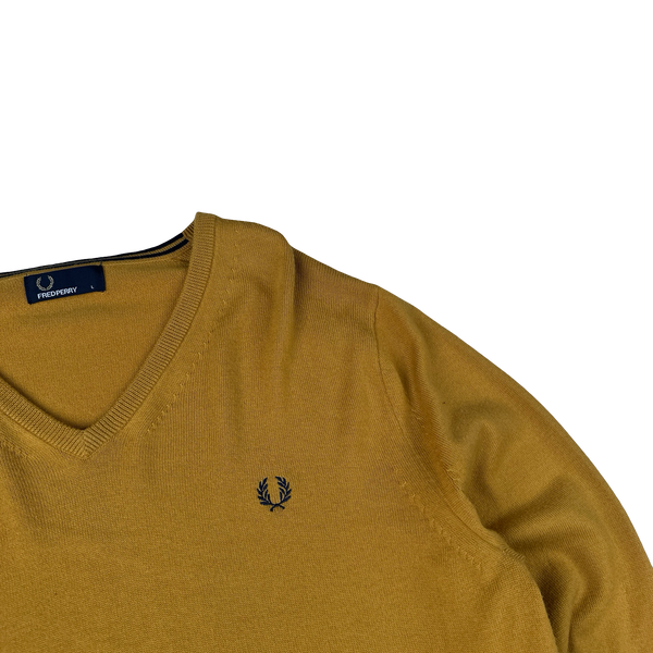 Fred Perry Mustard V Neck Knit - Large