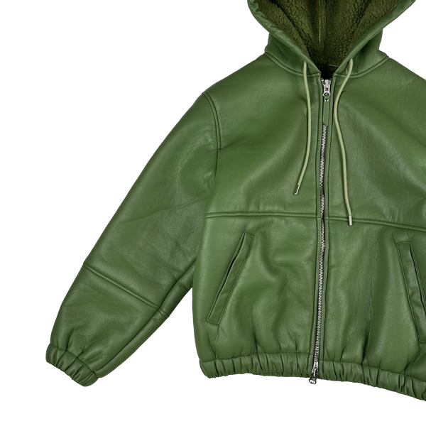 Stussy Leather Sherling Lined Green Work Jacket - Small