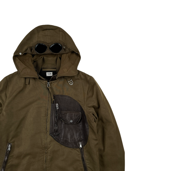 CP Company 2005 Brown Leather Detailed Goggle Jacket - Medium