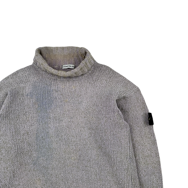 Stone Island 1997 Grey Knitted Cotton Vintage Roll Neck Jumper - Large