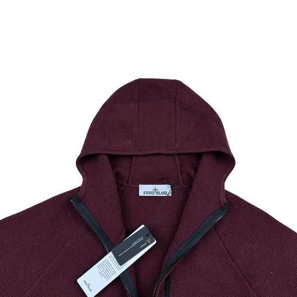 Stone Island 2025 Burgundy Stretch RWS Wool Knit Zipped Jumper - Large