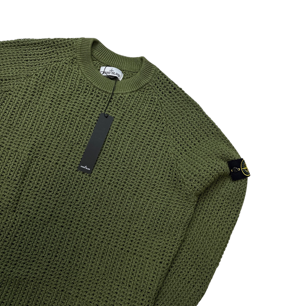 Stone Island 2022 Green Thick Knit Crewneck Jumper - XXL
