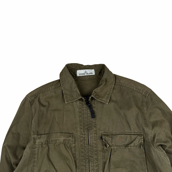 Stone Island 2018 Khaki Cotton Zipped Overshirt - Small