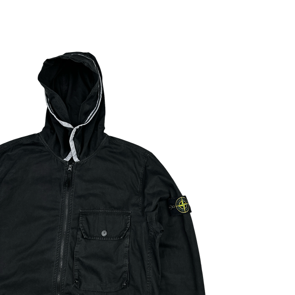 Stone Island 2021 Black Brushed Cotton Hooded Jacket - Medium