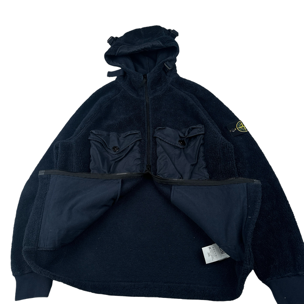 Stone Island 2021 Navy Teddy Fleece Zipped Jacket - Large