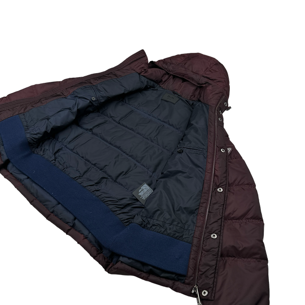 Prada Burgundy Triangle Logo Plaque Zipped Puffer Jacket - Medium