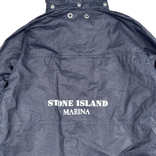 Stone Island 2024 Navy Raw Plated Linen Marina Spellout Zipped Jacket - XL