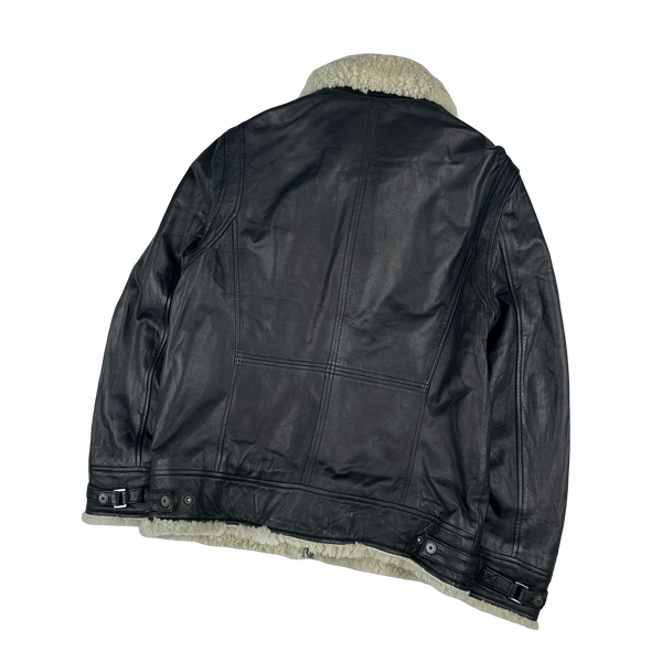Armani Jeans 2000's Shearling Collared Multi Pocket Leather Jacket - Medium