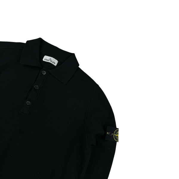Stone Island 2019 Black Wool Blend Long Sleeve Polo Shirt - XL