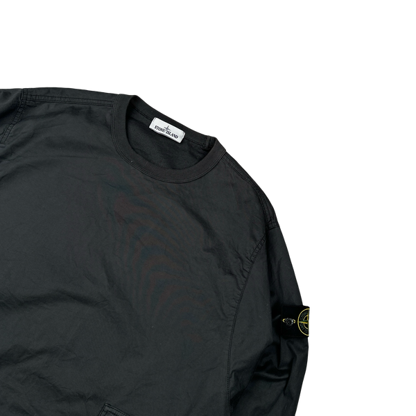 Stone Island 2021 Black Brushed Cotton Cargo Pullover Overshirt - Large