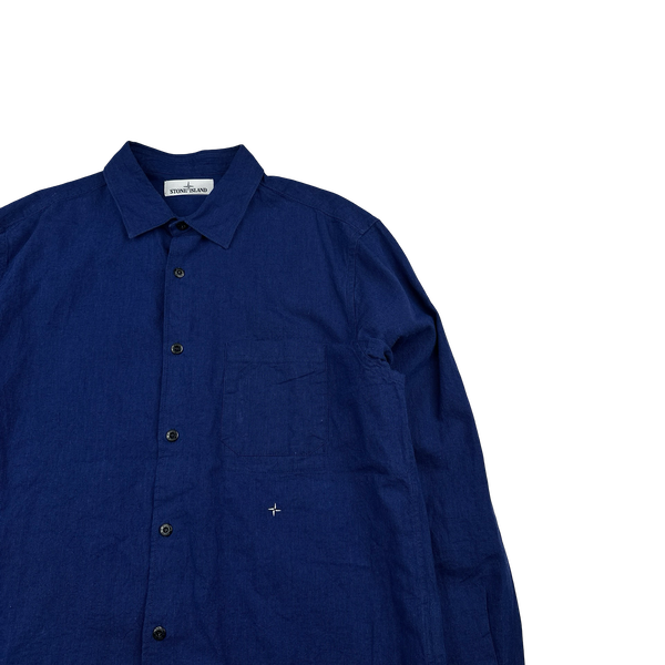 Stone Island 2016 Blue Linen Blend Buttoned Shirt - XXL
