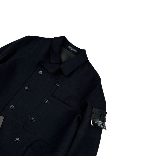 Stone Island 2010 Navy Shadow Project Leather Lined Wool Duffle Jacket - Large