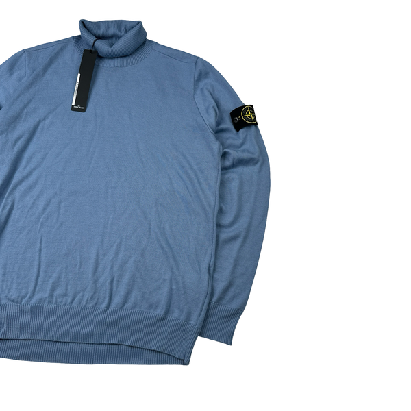 Stone Island 2022 Blue Roll Neck Knit Jumper - Large