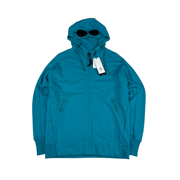 CP Company Turquoise Blue Goggle Cotton Zip Up Hoodie - Medium