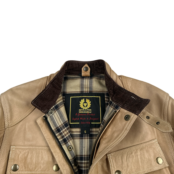 Belstaff Light Brown Multi Pocket Field Leather Zipped Heavyweight Jacket - Small