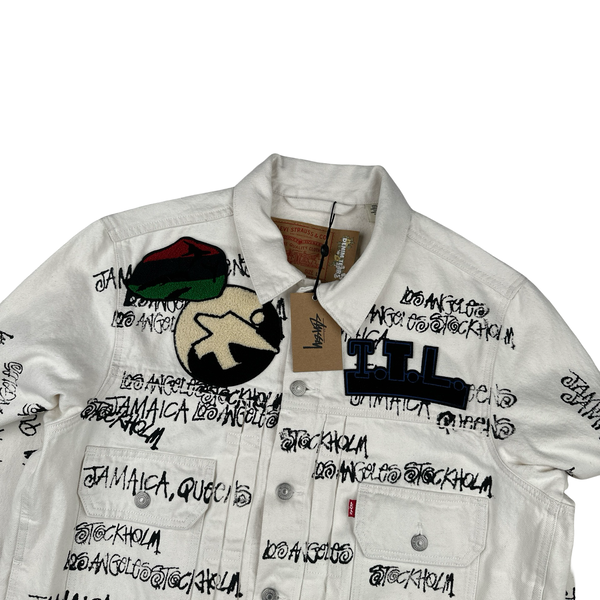 Stussy X Levi X Denim Tears Spellout Design White Denim Jacket - Medium - Large