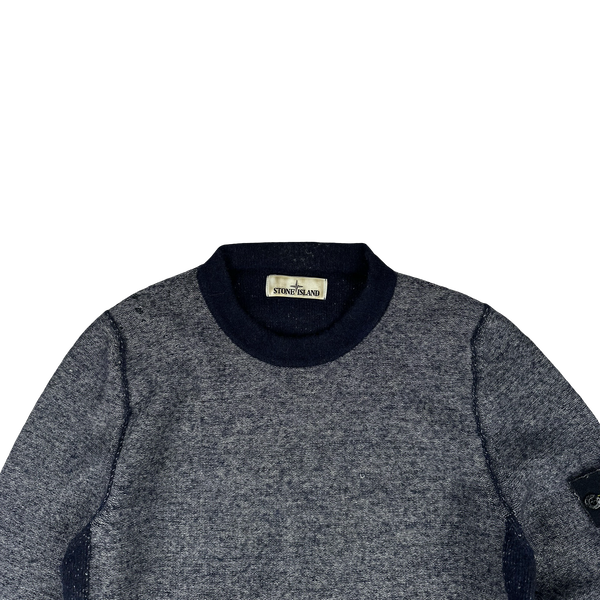 Stone Island 2017 Grey Block Pattern Wool Crewneck Jumper - Medium