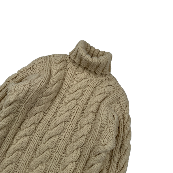 Ralph Lauren Cream Heavy Wool Knit Roll Neck Jumper - Medium