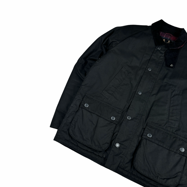 Barbour Black Cotton Wax Quilted Leather Jacket - Large
