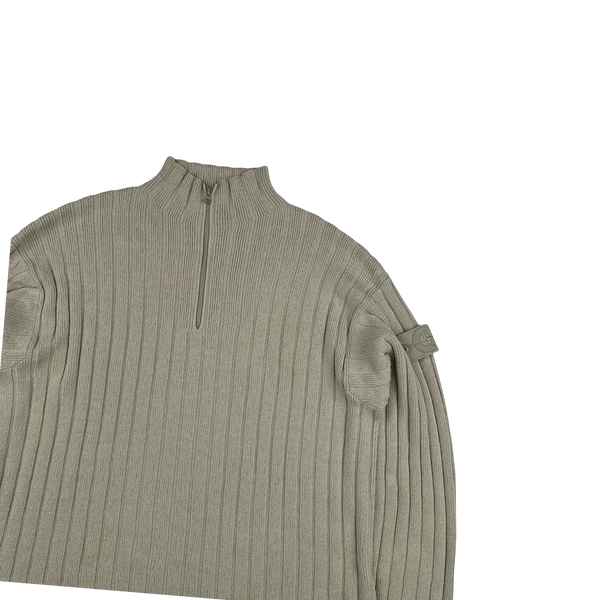 Stone Island 2023 Beige Ghost Ribbed Knit Quarter Zipped Jumper