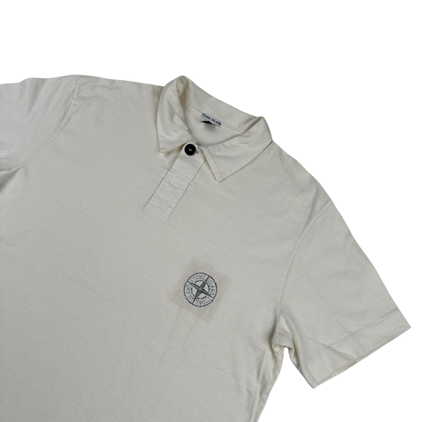 Stone Island Vintage 2001 White Spellout Cotton Polo Shirt - XL