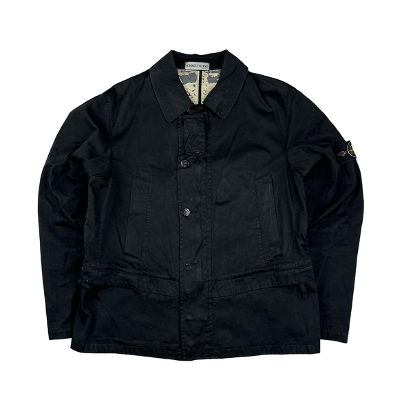 Stone Island 2002 Black Raso Gommato Collared Jacket - Large
