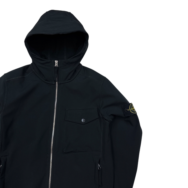 Stone Island Black Hooded Soft Shell Jacket - Small