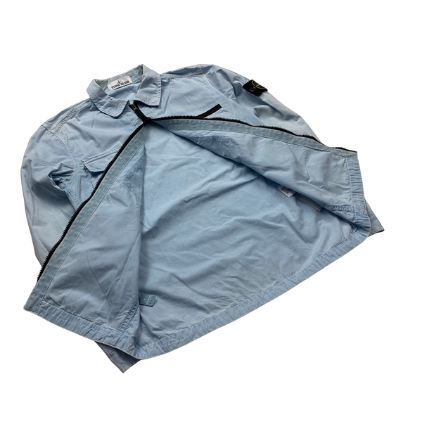 Stone Island 2017 Light Blue Cotton Zipped Overshirt - Small