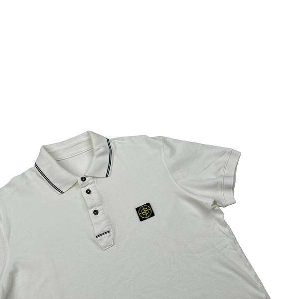 Stone Island White Spellout Compass Cotton Polo Shirt - Medium