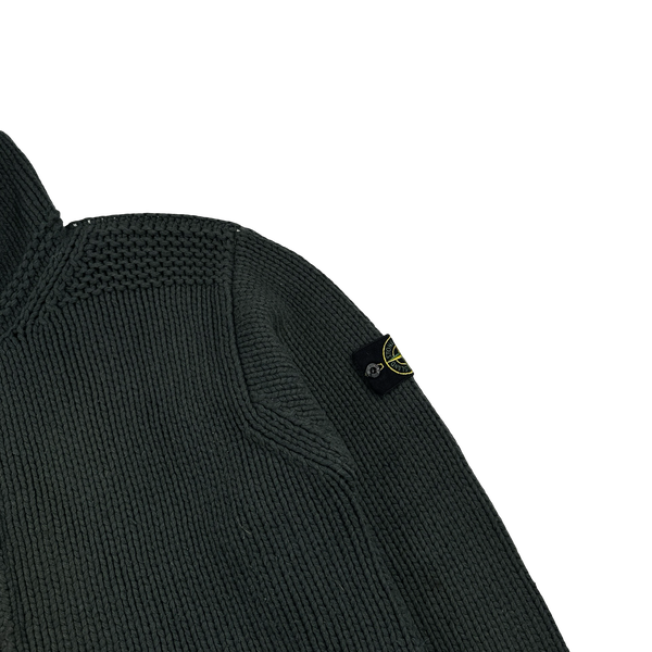 Stone Island 2000s Vintage Dark Green Thick Wool Zipped Jumper - Large