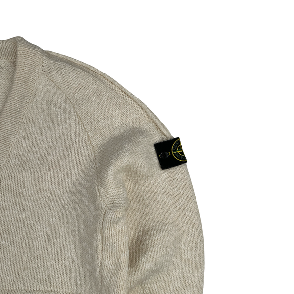 Stone Island 2020 Cream Wool Blend Buttoned Knit Jumper - XL