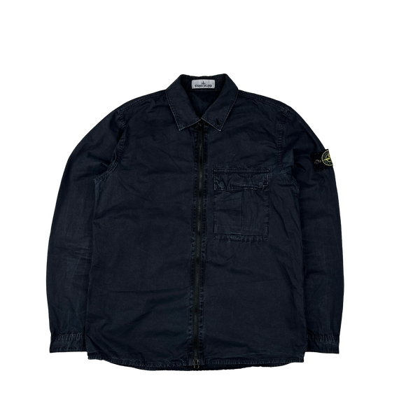 Stone Island 2019 Black Cotton Garment Dyed Overshirt - Medium