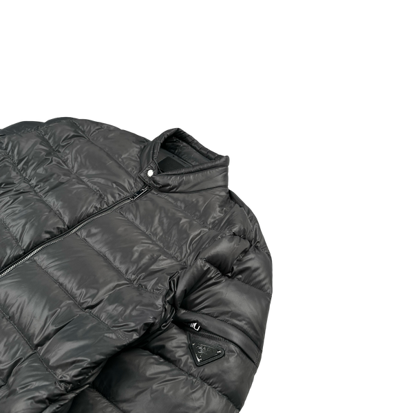 Prada Grey Triangle Logo Plaque Zipped Puffer Jacket - XXL