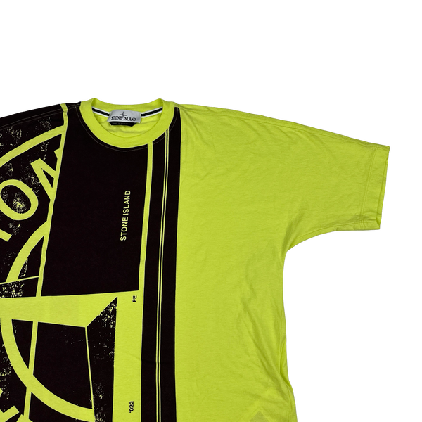 Stone Island 2022 Neon Painted Graphic Compass T Shirt - Small